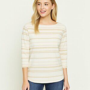 Lauren Ralph Lauren Metallic Cream & Gold Striped Top | Size M | EUC